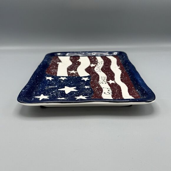 2003 July 4 God Bless America Ceramic Serving Platter Patriotic Stars Stripes - Picture 6 of 9